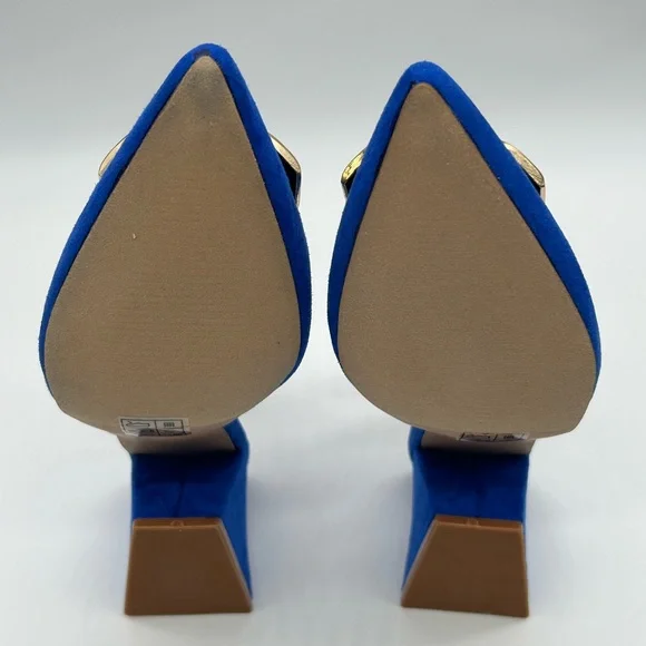 Nicole Miller New York Melrose Blue Faux Suede Slingback Block Heel Pumps 8 NIB - Picture 9 of 13